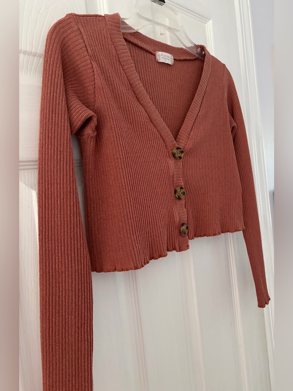 Altar'd State Rust Ribbed Cropped Button Cardigan - Picture 3 of 5